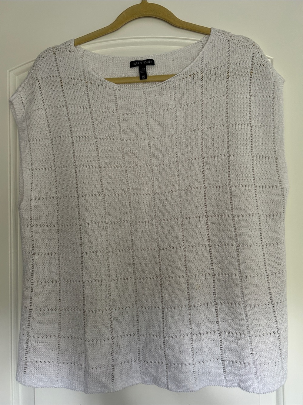 Eileen Fisher organic linen-knit White Openwork Knit Shell